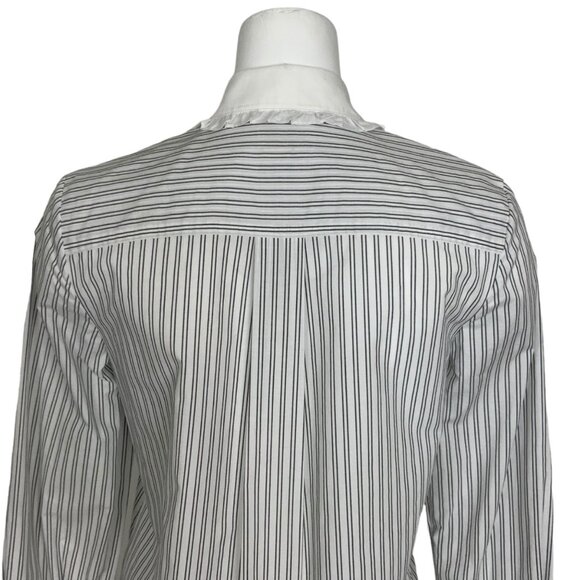 Kate Spade Embroidered Ruffle Top Blouse XS White Black Stripe Floral - Picture 10 of 14